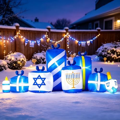 8FT Hanukkah Lighted Gift Box Inflatable Decorations Outdoor by DomKom