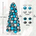 16" Small Christmas Tree, Mini Tabletop Xmas Tree with 94 Shatterproof Christmas Ornaments Balls for Christmas Decorations Holiday Party Centerpiece -Teal Silver - Image 6