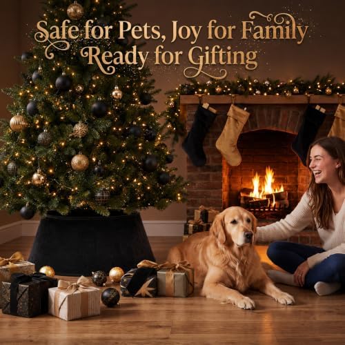 Skylety Black Velvet Christmas Tree Collar 24‘’ Tree Base Cover - Image 5