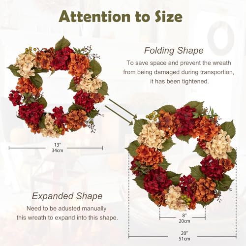 Fall Wreaths for Front Door 20 inch Autumn Wreath with Hydrangeas Berries - Image 3