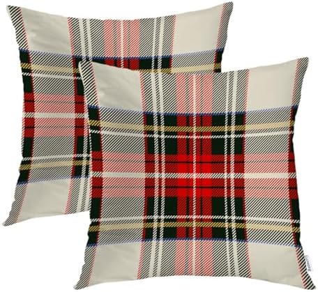 Batmerry Christmas Buffalo Check Plaid Throw Pillow Covers, Red Black and Beige Decorative Pillow Covers Digital Printing Blended for Couch Sofa Bed Invisible Zipper 26X26 in(Set of 2) by Batmerry