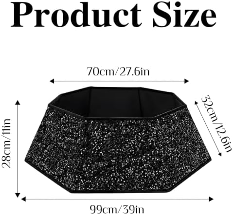 XmasExp Christmas Tree Collar, 24-36 inch Sequin Tree Skirt Stand Base Cover for Home Decor (Black, X-Large) - Image 2