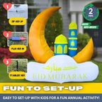 6FT Ramadan Inflatable Yellow Crescent Moon with Double Minaret - Islamic Ramadan Decor for Outdoor Front/Back Lawns, Built-in LED Lights and Fan - Image 3