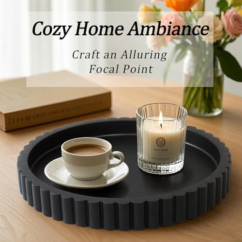 Round Decorative Tray for Coffee Table Decor, Circle Tray Decor 11" Black - Image 4