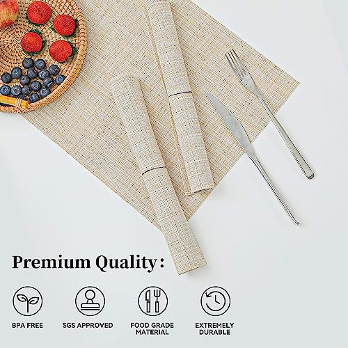 Leetaltree Woven Vinyl Beige Placemats Set of 20, Linen Look & Easy to Clean - Image 2