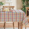 JIALE Easter Gingham Tablecloth Cotton Linen Fabric Colorful Checkered Table Cloth with Tassel, Washable Wrinkle Free Buffalo Plaid Table Cover for Spring Summer Dining Party, Multi Purple, 55X106'' by JIALE
