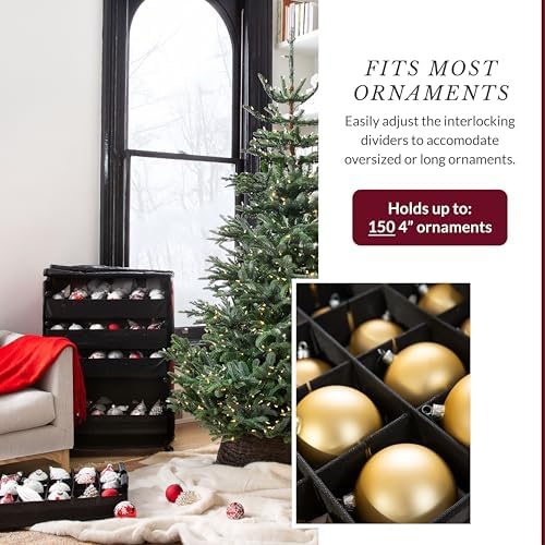 Balsam Hill Deluxe Rolling Ornament Chest - 150pc Christmas Decoration Storage with Dividers & Trays - Image 4