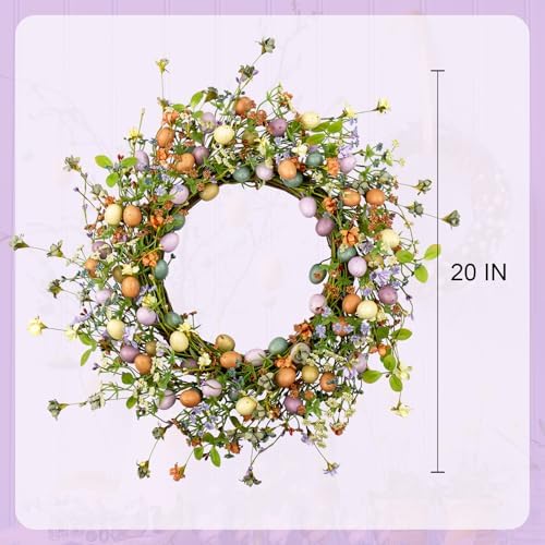 VioletEverGarden 20 Inch Easter Wreaths for Front Door Colorful Easter Wreath Artificial Egg Wreath with Berry for Spring Summer Hoilday Party Decorations - Image 3