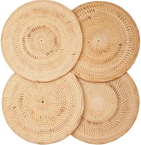 4-Pack Rattan Placemats - 13-inch Round Placemats (Natural Rattan Color) - Woven Place Mats, Round Table Mats - Wicker Chargers for Dinner Plates, Plate Chargers Boho by Decvel