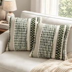 ANRODUO Boho Decorative Pillow Covers Plush Olive Green 20x20 Pack of 2 - Image 3