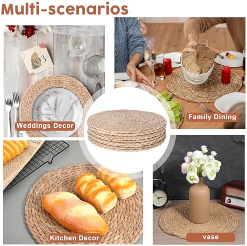Round Woven Placemats Set of 20, 12" Brown Round Rattan Placemats Natural Water Hyacinth Place mats Farmhouse Boho Braided Placemat for Dining Table, Home, Wedding, Heat Resistant/Anti-Slip - Image 7