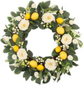 22 Inch Lemon Floral Wreath with White Peonies and Eucalyptus Leaves, Summer Front Door Wreath, Farmhouse Decor for Spring Summer Indoor Outdoor Use by Unknown