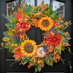 24 Inch Harvest Fall Wreaths for Front Door Outside with Sunflowers by wreathqueen