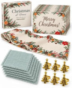 19-Piece Christmas Table Decor Set with Runner, Placemats & Napkin Rings by Unknown