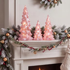 3 Pcs Glass Pink Christmas Trees LED Tabletop Decor - Image 4