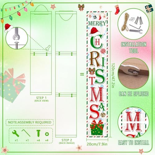 Welcome Porch Sign, Wooden, 47.2", Outdoor Front Door, Santa - Image 4
