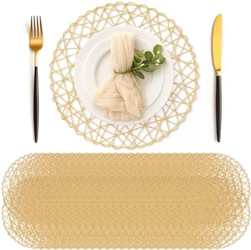 Geosar Round Woven Placemats Bulk Rustic Paper Braided Placemats Boho Natural Non slip Heat Resistant Table Mats for Wedding Party, Dinner Table Centerpiece Decoration, 13 Inch (White Beige,24 Pcs) by Geosar