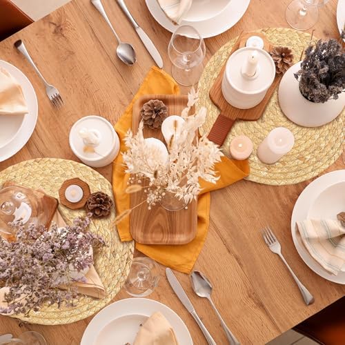 Kochorie Set of 12 Round Woven Placemats 12-Inch Natural Water Hyacinth Plant Placemats Hand-Woven Boho Rattan Placemat Wicker Weave Table Mats for Home Dinner Plates Holiday Supplies - Image 5