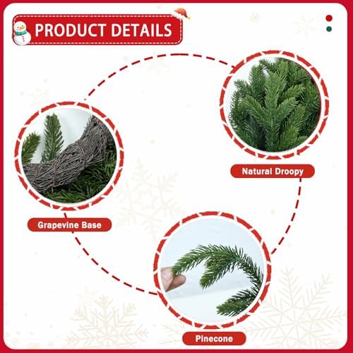 Christmas Wreaths Outdoor Realistic 24 Inch Large Artificial Winter Greenery Pine Cedar Wreaths for Windows Xmas Holiday Home Table Mantle Yard Staircase Wall Door Porch Hanging Decor Outdoor Indoor - Image 4