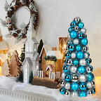 16" Small Christmas Tree, Mini Tabletop Xmas Tree with 94 Shatterproof Christmas Ornaments Balls for Christmas Decorations Holiday Party Centerpiece -Teal Silver - Image 4