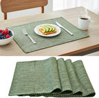 Dining Table Placemats with Decorative Stitched Edge Textured Cotton Kitchen Cloth Table Mats Machine Washable Woven Fabric Dinner Mats Washable Table Plate Mats Green 14”x20” Set of 4 by OveeshaHomeDecor