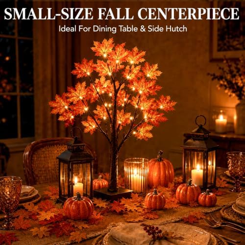 8pcs Fall Decor Set with Lighted Maple Tree & Pumpkins & Garland - Image 3