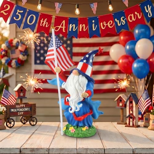 4th of July Decorations Patriotic Gnome Statue Holding American Flag, 250 Years America Faceless Garden Gnome Decor for Indoor Outdoor Patio Yard Lawn, Independence Day Memorial Day USA Merchandise - Image 2