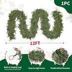 12FT Christmas Cedar Garland, Extra Full Greenery Garland with 1500 Cedar Pines, Real Touch Two-Tone Evergreen Garland for Mantle, Fireplace, Table, Stairs, Door, Porch, Indoor Outdoor Decorations - Image 2