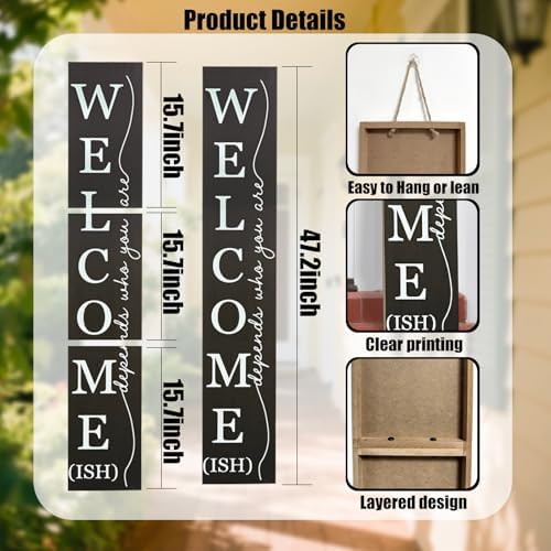 Welcome Porch Sign Decor,Hanging Wooden Door Sign,Rustic Porch Standing Decorative Signs,Vertical Plaques for Front Door,Farmhouse Outdoor Indoor Welcome Sign 47.2"H（Black） - Image 3