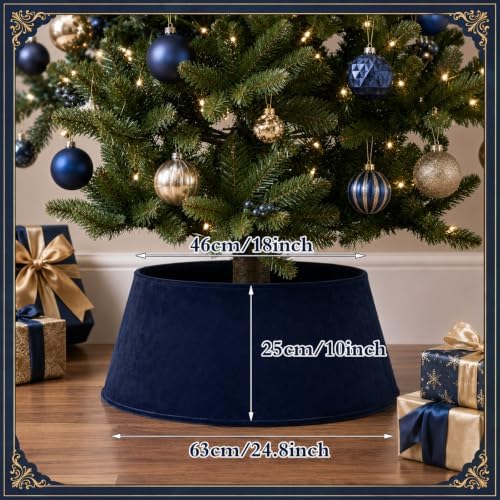 Skylety Navy Blue Velvet Christmas Tree Collar 24‘’ Tree Base Cover - Image 2