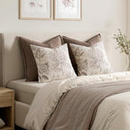 Set of 2 Decorative Floral Pillow Covers 22x22 Inch Light Camel - Image 6
