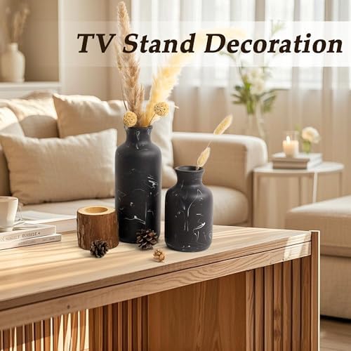 Resin 3 Piece Decorative Vase Set, Black Marble Look Farmhouse Home Decor - Image 5