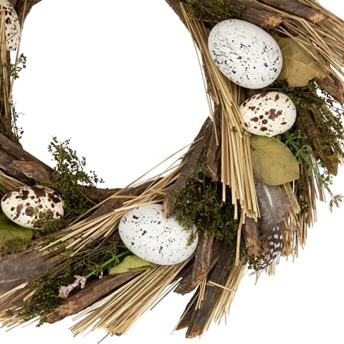 Speckled Eggs and Feathers Artificial Small Earthy Easter Wreath - 14" - Image 4