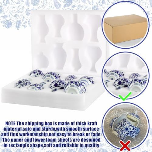 Dandat 8 Pcs Small Blue and White Ceramic Vase, Chinoiserie Floral,Elegant - Image 3