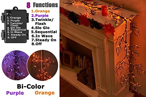 LITBLOOM Halloween Garland Lights 8 Functions 120 Orange and Purple Bi-Color Fairy Lights, Lighted Black Garland Battery Operated for Fall Halloween Decor Inside Outdoor - Image 2