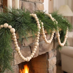 48Ft Christmas Wood Bead Garland Rustic Holiday Decor for Tree (Beige) - Image 5