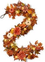 2 Pcs Fall Garland for Mantle, 6 FT Fall Garland with Lights by Waipfaru