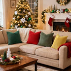 Mecatny Soft Corduroy Throw Pillow Covers 24x24 Set of 2 Christmas Green - Image 4