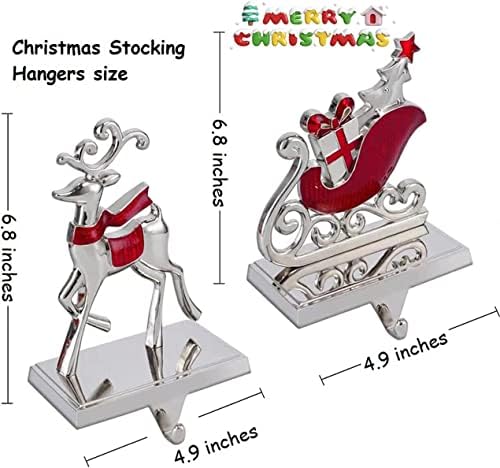 Reindeer & Sleigh Stocking Holder Set for Mantle Set of 4,Christmas Deer Stocking Hangers for Firepiece,Christmas Decorations Mantel Hanger for Stocking/Garland (Deer-Sleigh Silver) - Image 3