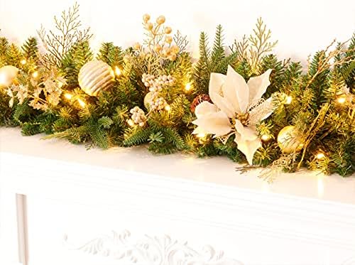 9FT Prelit Artificial Christmas Garland with Dual Color LED Lights and Timer by Remote Control and Batteries Operated for Mantle Stairs Fireplace Door Xmas Decoration, Indoor Outdoor, Green - Image 3