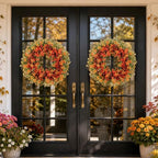 BLOSMON Fall Door Boxwood Wreath, 24 Inch Autumn Wreaths with Hanger - Image 5