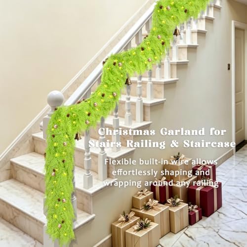 9FT Whimsical Christmas Cedar Garland for Mantel, Soft Touch with Lights - Image 4