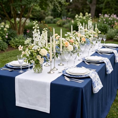 Solino Home 100% Pure Linen Table Runner White Extra Long, Fete 14 x 120 in - Image 2