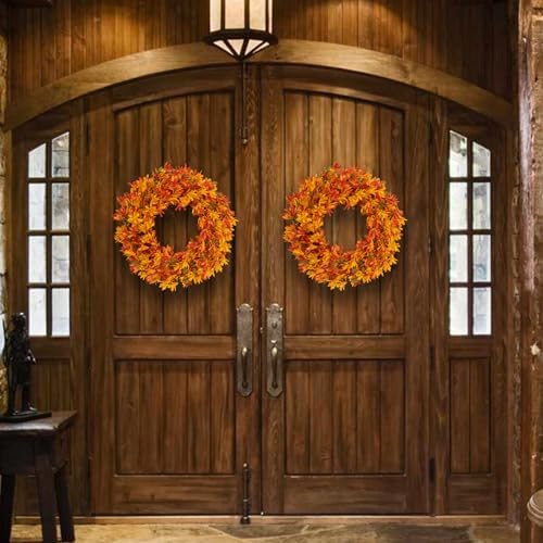 LLZLL Fall Wreaths 20 Inch Fall Wreath for Front Door Orange Artificial Thanksgiving Wreath with Forsythia Flower for Autumn Thanksgiving Home Decorations - Image 6