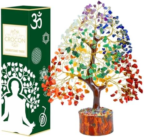 Crocon® 7 Chakra Crystal Tree of Life, Healing Crystals Tree 10-12 Inch, by Crocon