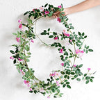 FiveSeasonStuff Fuchsia Pink Wild Rose Vine Garland, Two Faux Silk Floral Garlands with Greenery, Bendable Decorative Vines 12 ft Total - Image 5