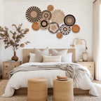 Boho Wall Basket Decor Set of 11 - Hanging Woven Bulrush Basket Wall Decor, Handcrafted Round Flat Baskets Wall Art, for Rustic Farmhouse、Home - Unique Rattan Wicker Wall Decor（Black Retro） - Image 6