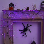2026 Halloween Decor Lights 6.5 Ft 54 LED Willow Vine Twig with Timer Battery Operated Garland Light 18 LED Spiders and 36 Purple Lights Halloween Party Scary Decoration for Home Wall Fireplace - Image 6