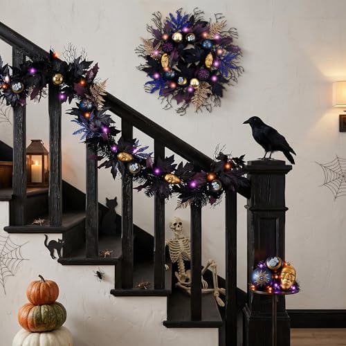 DecorbyHannah 6ft Halloween Garland for Mantle with Lights Pumpkins Decor - Image 2