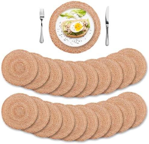 Eco Crave Natural Jute Placemats Set of 20, Round Woven Table Mats, 13 Inch Rattan Charger Plates, Bulk Set for Weddings, Parties & Events by ECOCRAVE